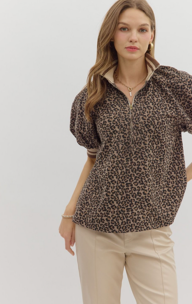 SOLID PUFF SLEEVE TOP - MOCHA