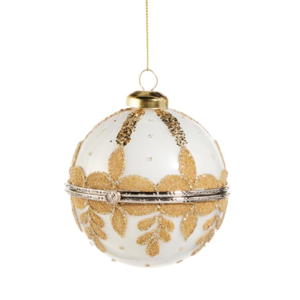 4" WHITE ROUND JEWELRY BOX ORNAMENT