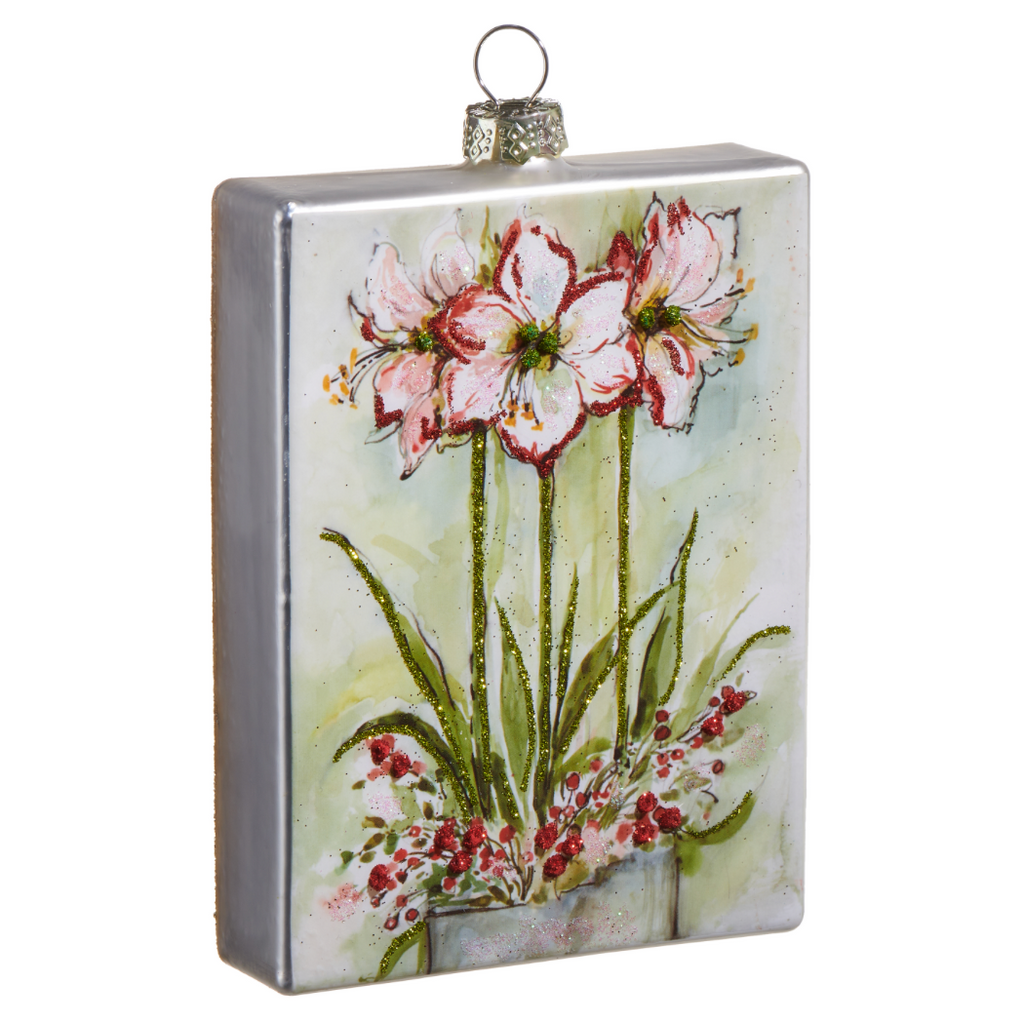 5" WATERCOLOR HOLIDAY AMARYLLIS ORNAMENT