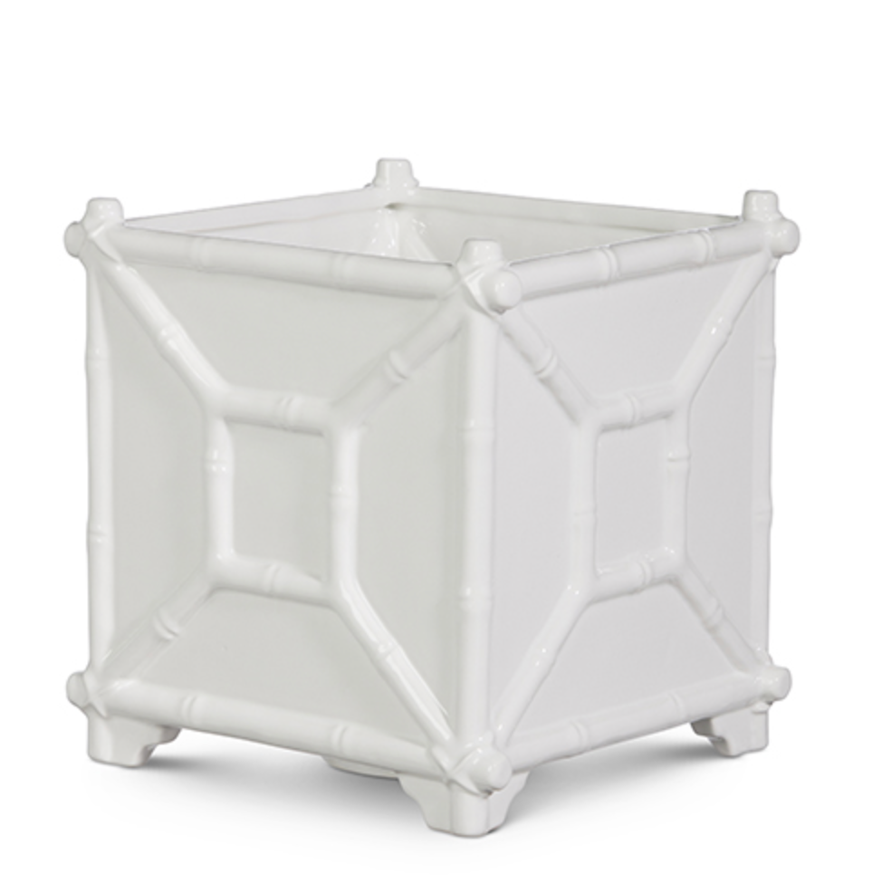 8.5" WHITE BAMBOO PLANTER