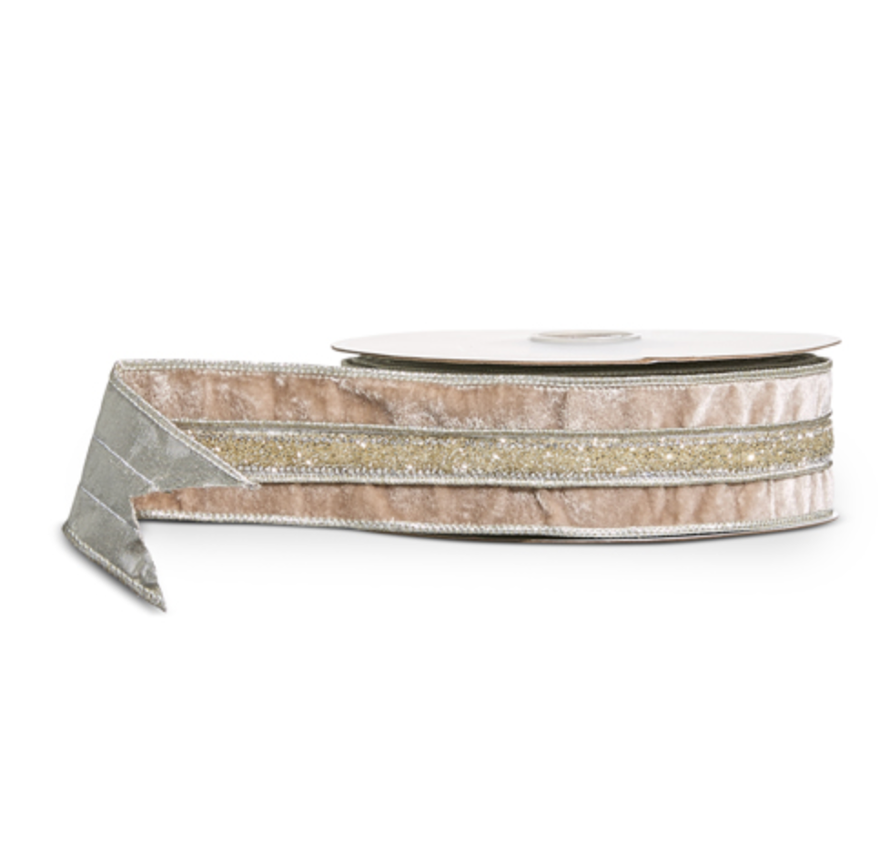 2.5X10 YDS VELVET BEADED WIRED RIBBON
