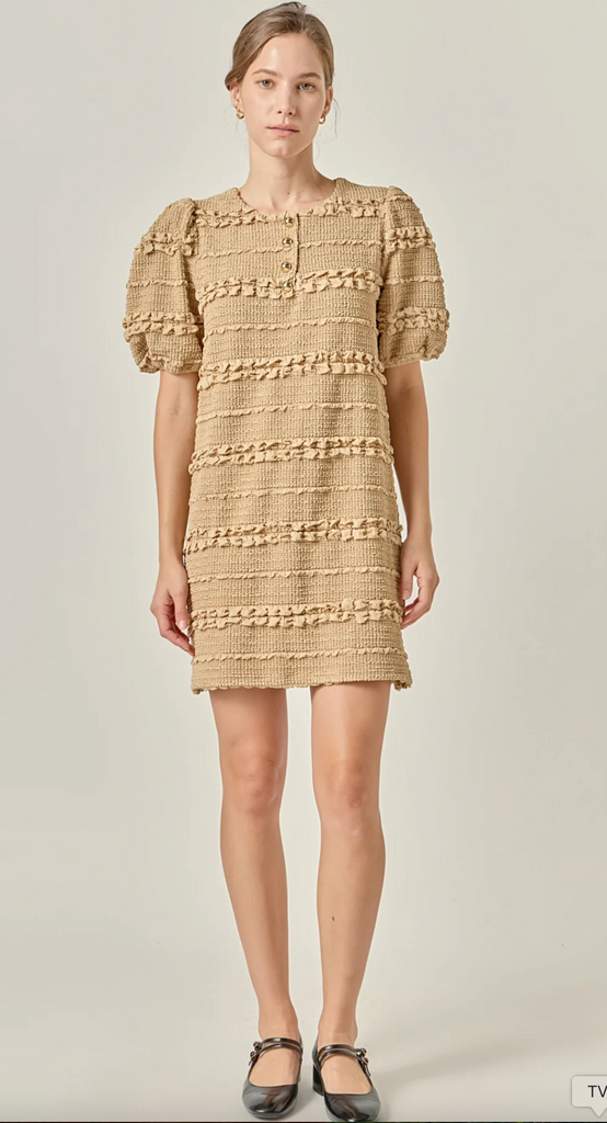 SMOCKED MINI DRESS - TAN