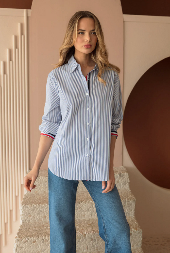 JASMINE COTTON POPLIN TOP - BLUE