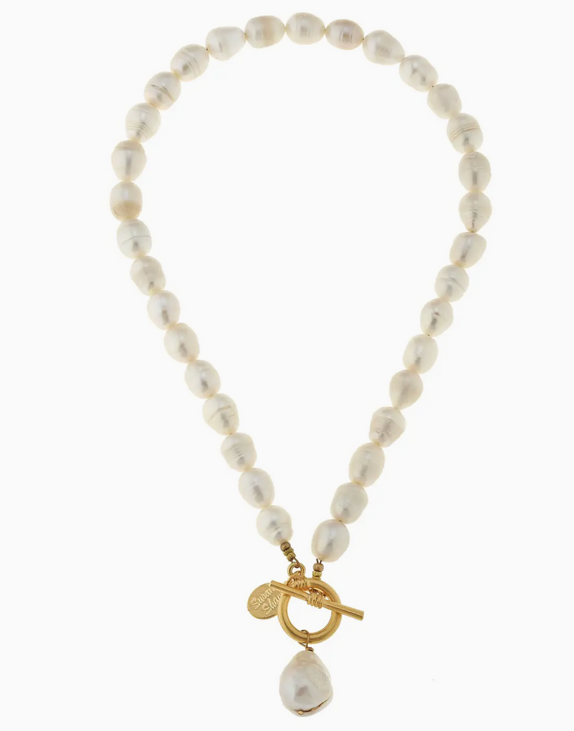 LARGE GENUINE FRESHWATER PEARL FRONT TOGGLE NECKLACE