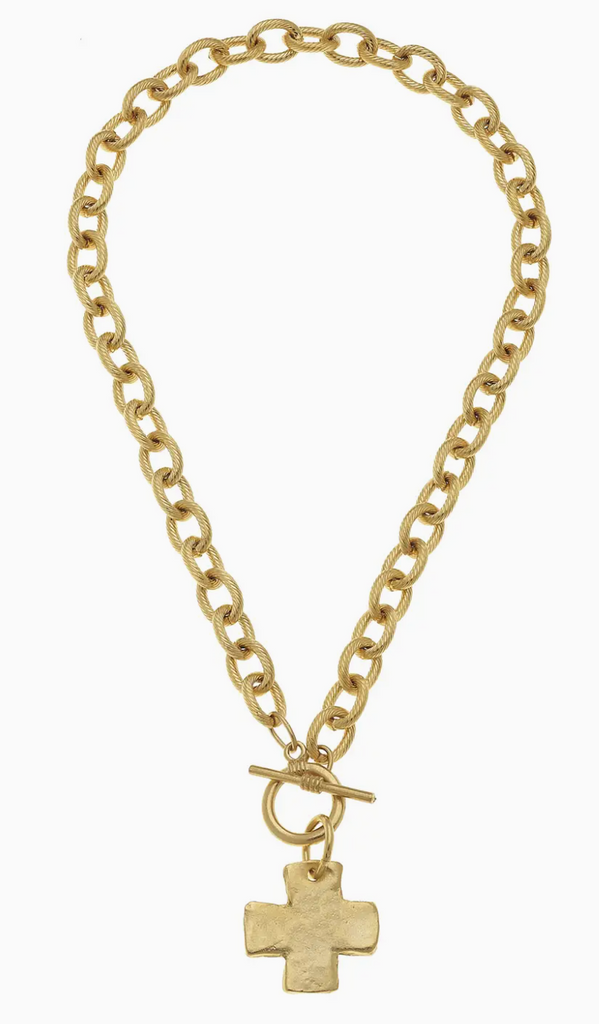 GOLD CROSS FRONT TOGGLE NECKLACE
