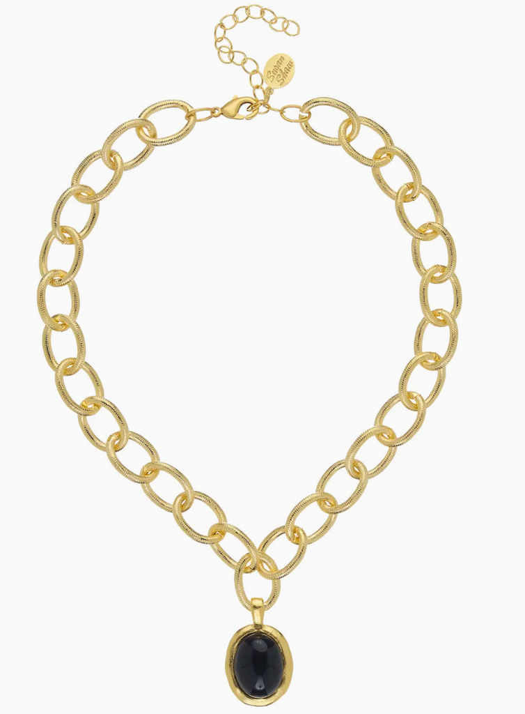 BLACK ONYX CABOCHON LOOP CHAIN NECKLACE