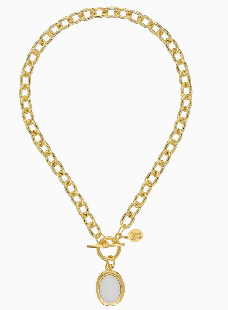 MOTHER OF PEARL CABOCHON TOGGLE NECKLACE