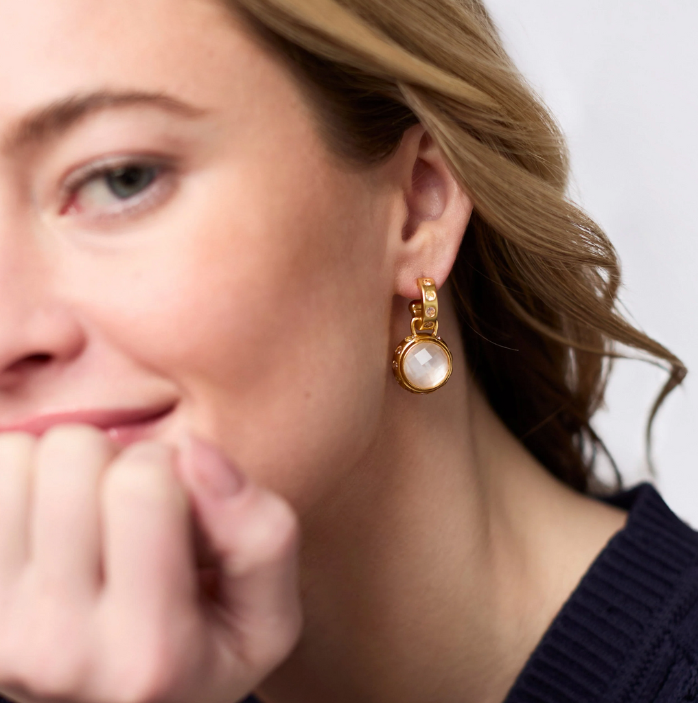 JULIE VOS RAINBOW HOOP & CHARM EARRING - CLEAR CRYSTAL
