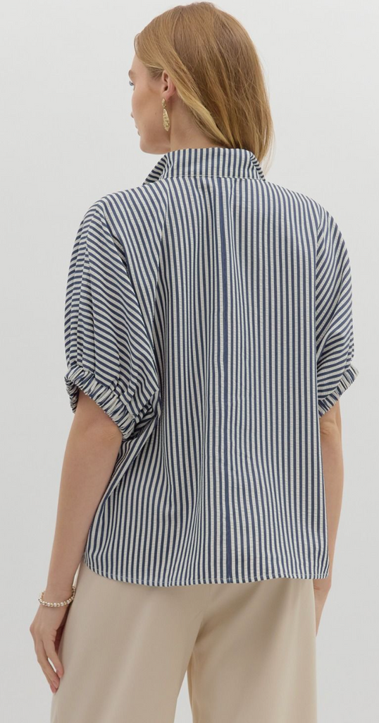 STRIPE DOLMAN SLEEVE TOP - NAVY