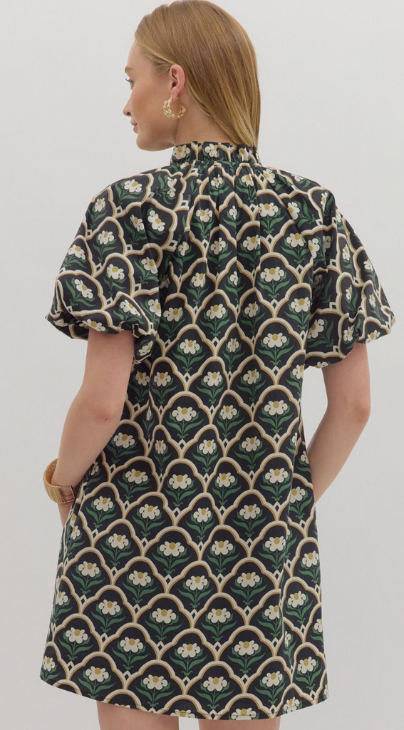 BOTANICAL PRINT MINI DRESS - BLACK