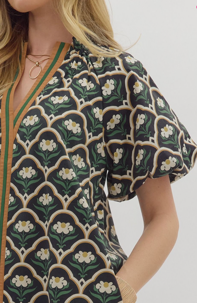 BOTANICAL PRINT MINI DRESS - BLACK