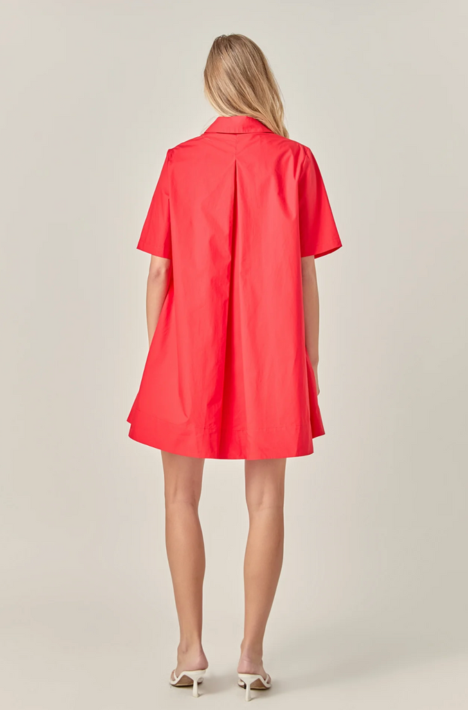COTTON A-LINE SHIRT DRESS - RED