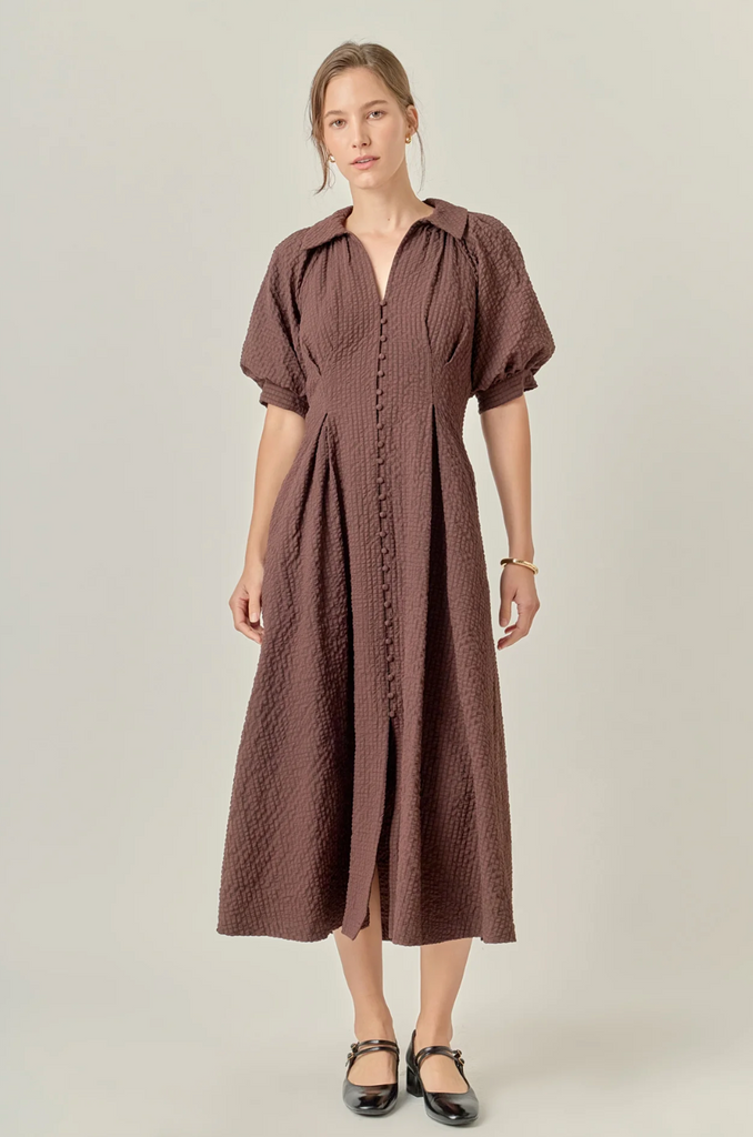 MIDI SHIRT DRESS - BROWN