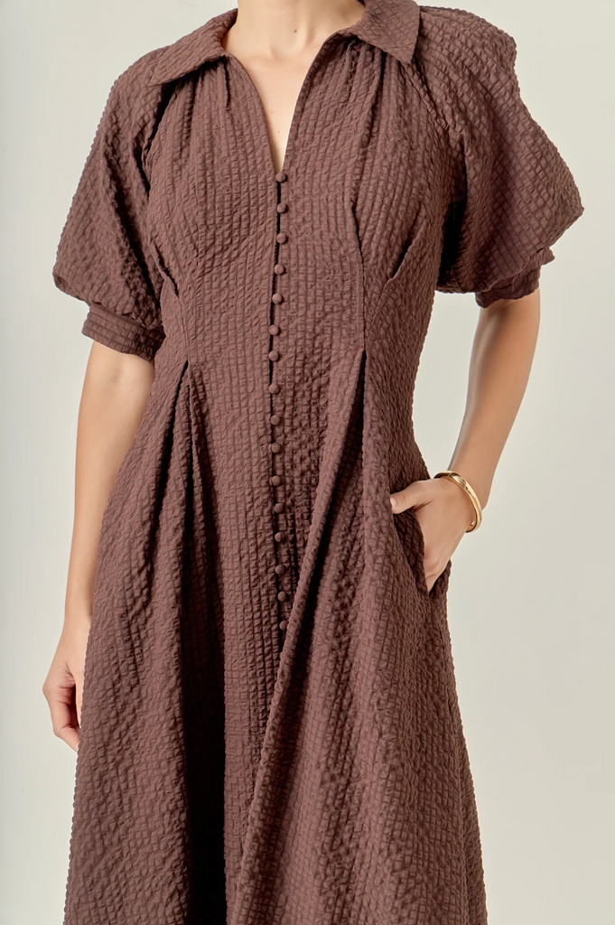 MIDI SHIRT DRESS - BROWN
