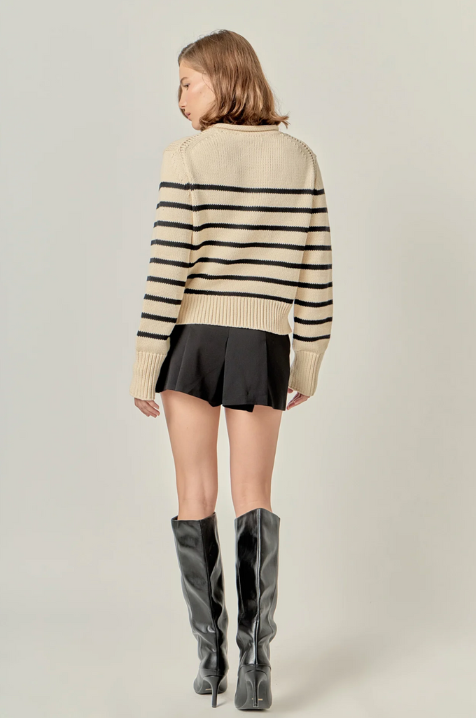 STRIPE ROLLNECK SWEATER - BLACK/CREAM