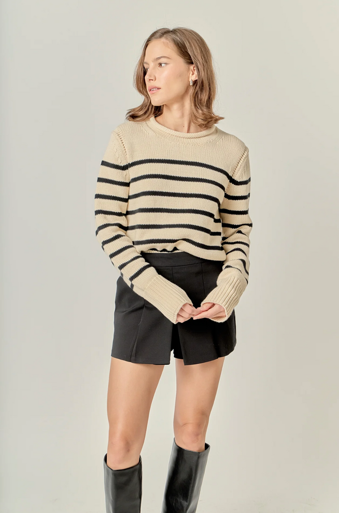 STRIPE ROLLNECK SWEATER - BLACK/CREAM