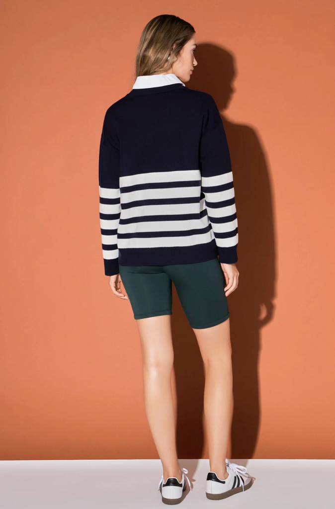 STRIPE CREW NECK SWEATER - NAVY/WHITE