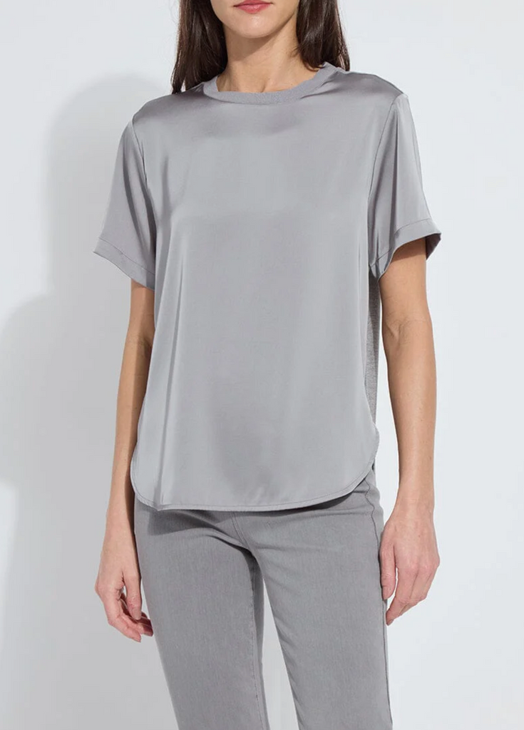 LYSSE' ALINE CREW NECK MIX MEDIA TOP - DARK HEATHER GREY