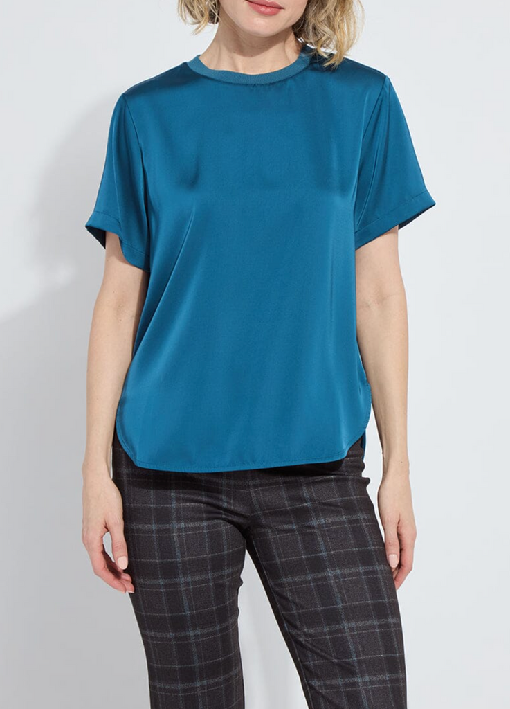 LYSSE' ALINE CREW NECK MIX MEDIA TOP - IRISH BLUE