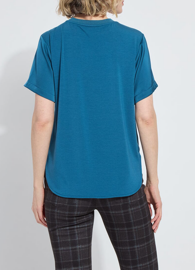 LYSSE' ALINE CREW NECK MIX MEDIA TOP - IRISH BLUE