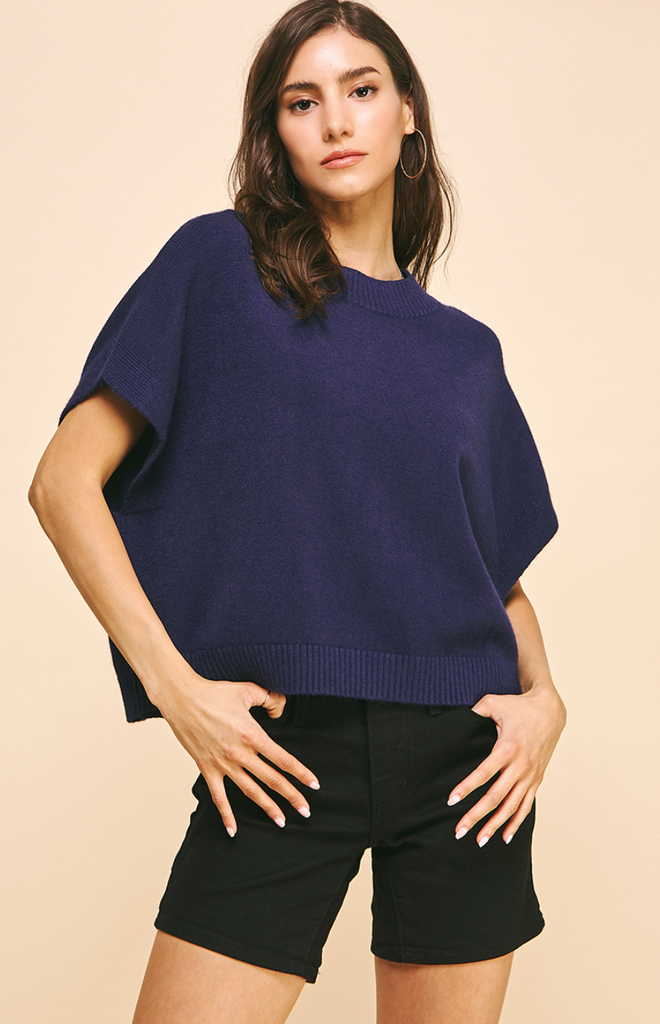 DROP SHOULDER SWEATER TOP - NAVY