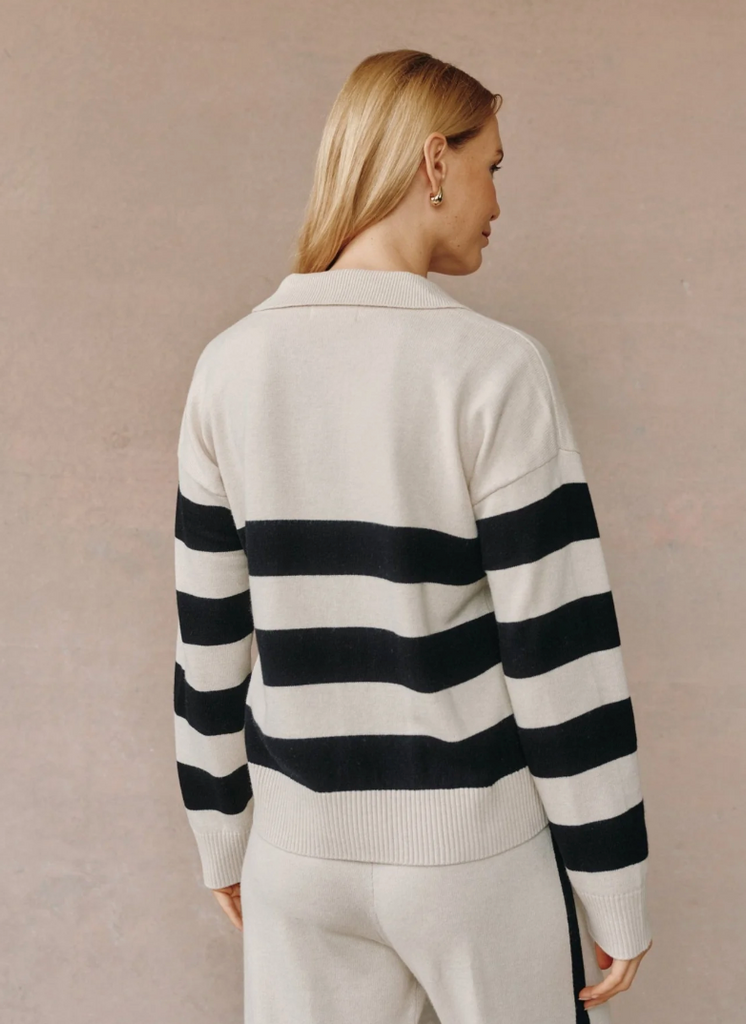 BELLA DAHL STRIPE PLACKET PULLOVER SWEATER