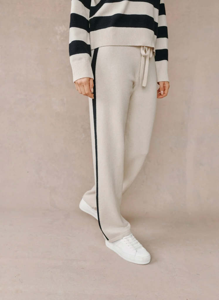 BELLA DAHL SIDE STRIPE STRAIGHT PANT - OAT & BLACK