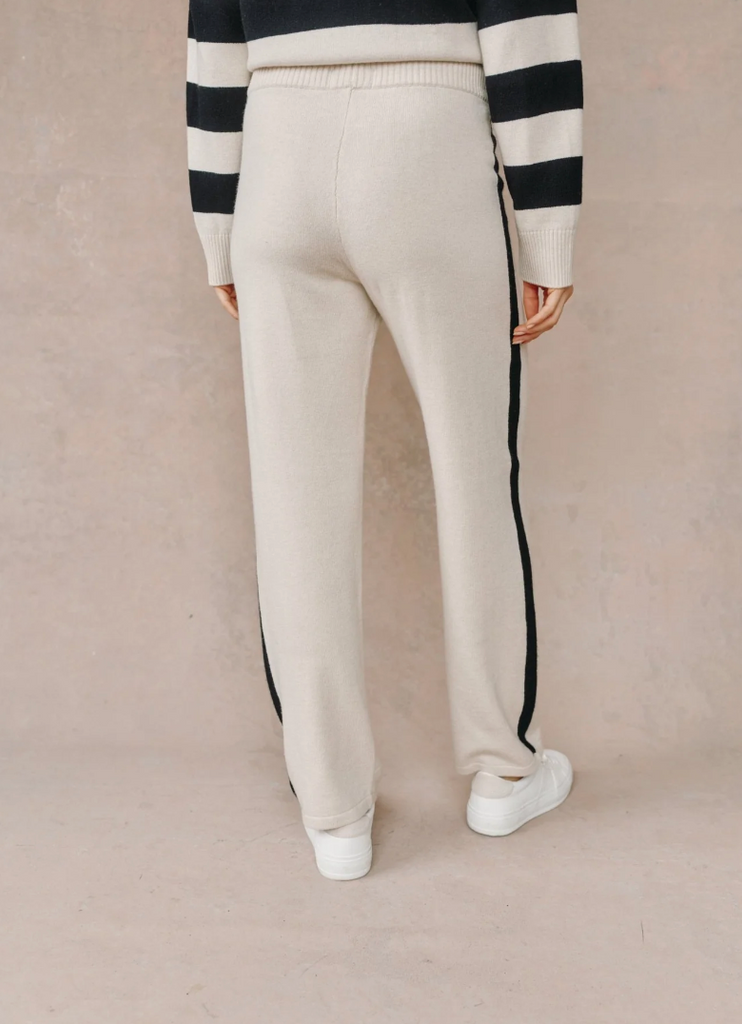 BELLA DAHL SIDE STRIPE STRAIGHT PANT - OAT & BLACK