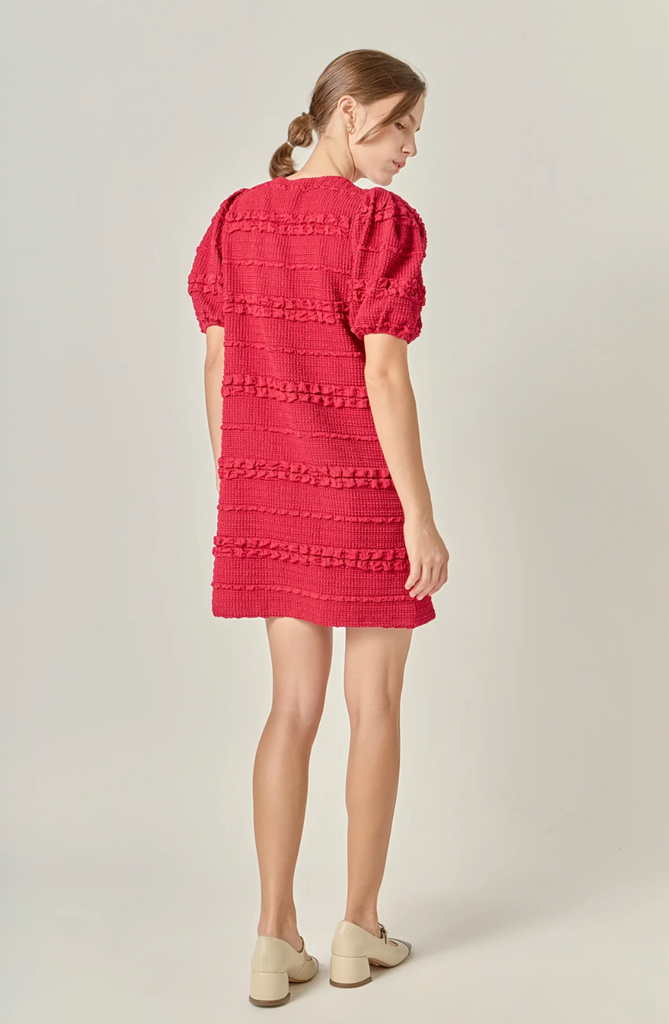 SMOCKED MINI DRESS - BURGUNDY