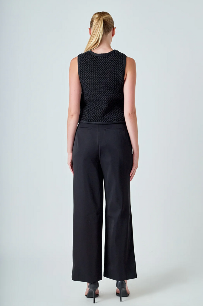 RHINESTONE BUTTON SWEATER VEST - BLACK
