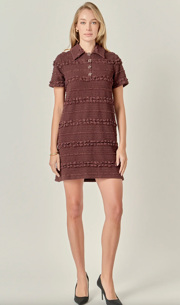 NANCY TEXTURED MINI DRESS - CHOCOLATE BROWN