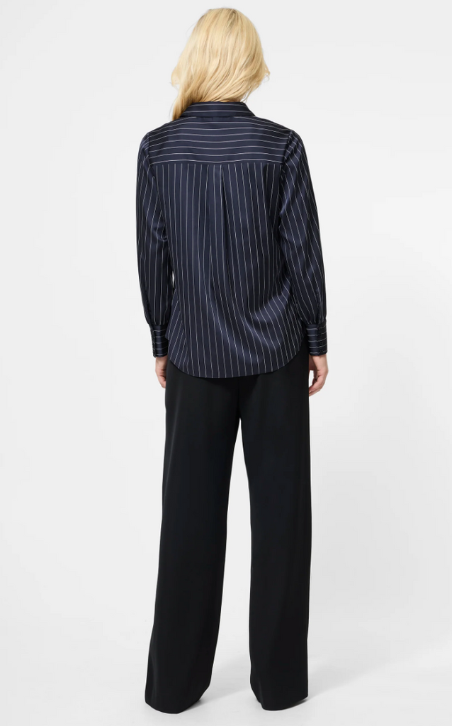 SATIN PINSTRIPE BLOUSE - BLACK