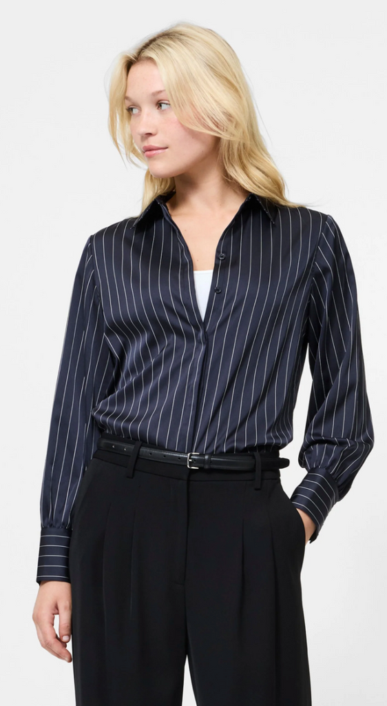SATIN PINSTRIPE BLOUSE - BLACK