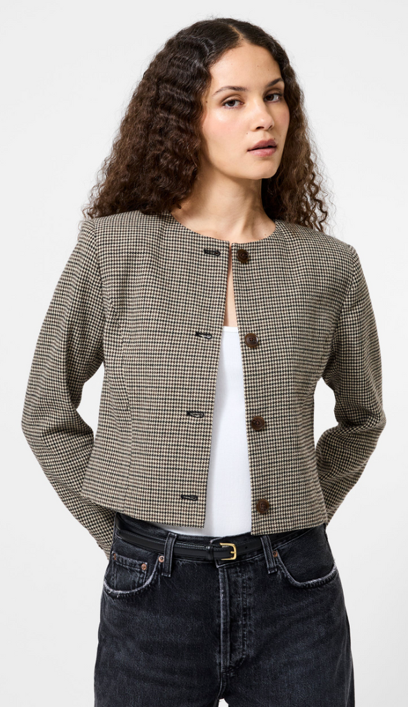 HOUNDSTOOTH WOOL JACKET - BROWN