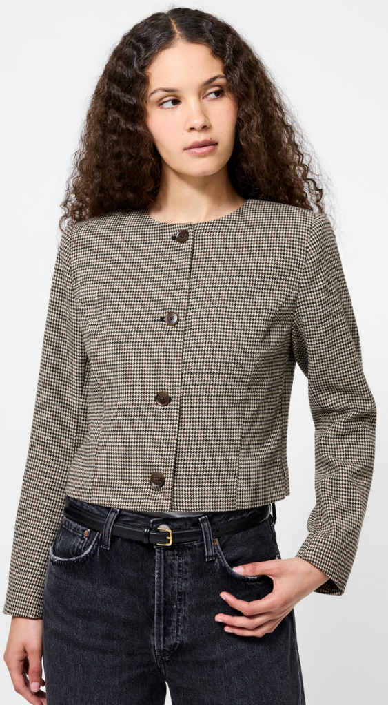 HOUNDSTOOTH WOOL JACKET - BROWN