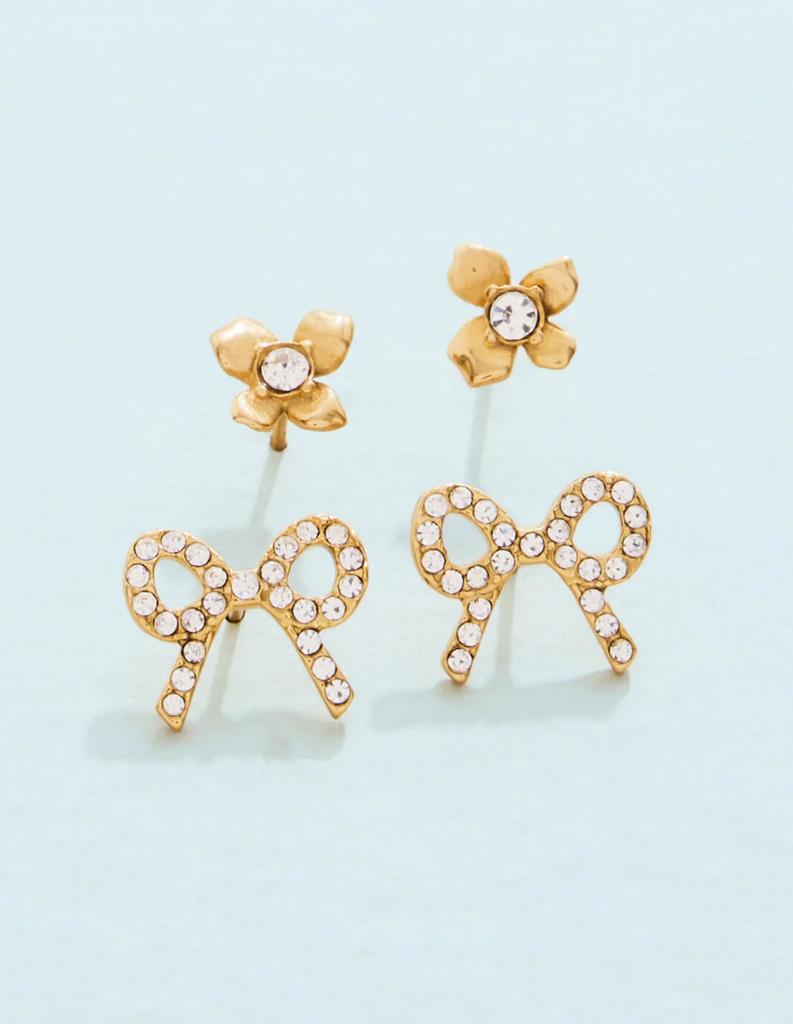 SWEET BOW STUD EARRINGS SET CRYSTAL