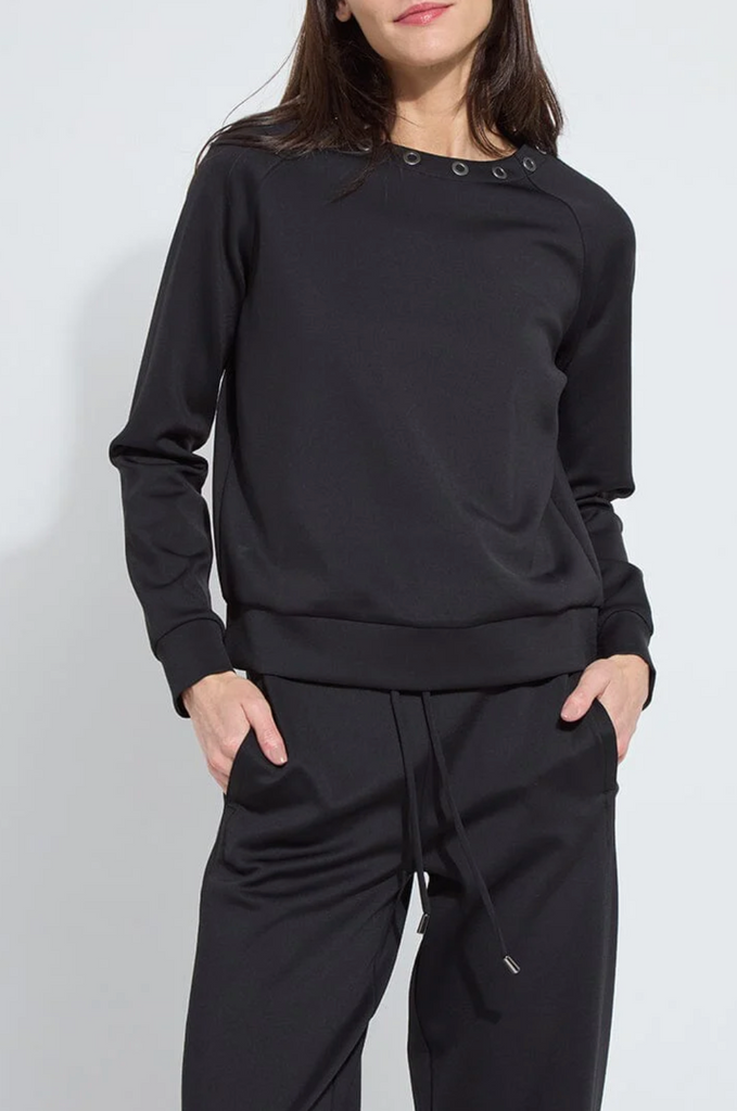LYSSE' DESI GROMMET DETAIL NEOPRENE PULLOVER - BLACK