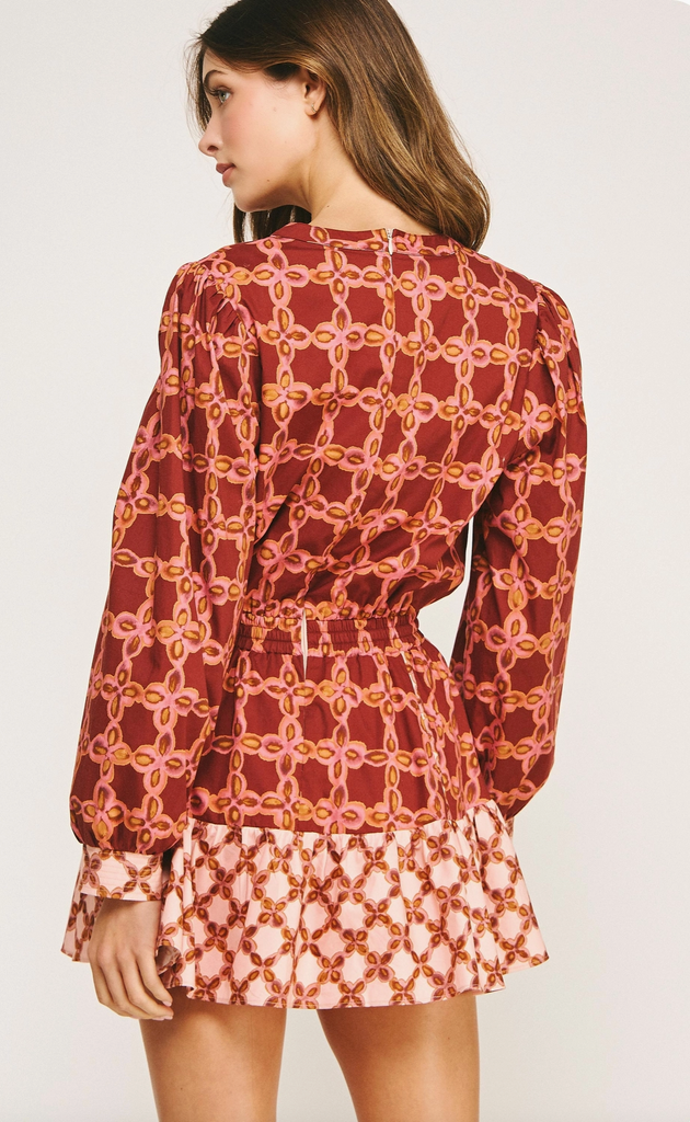 CHAINLINK PRINT BLOCK MINI DRESS - MULTI