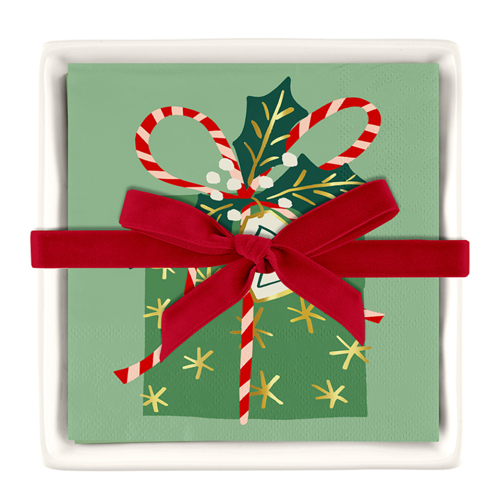 CERAMIC NAPKIN TRAY WITH NAPKINS - PRESENT