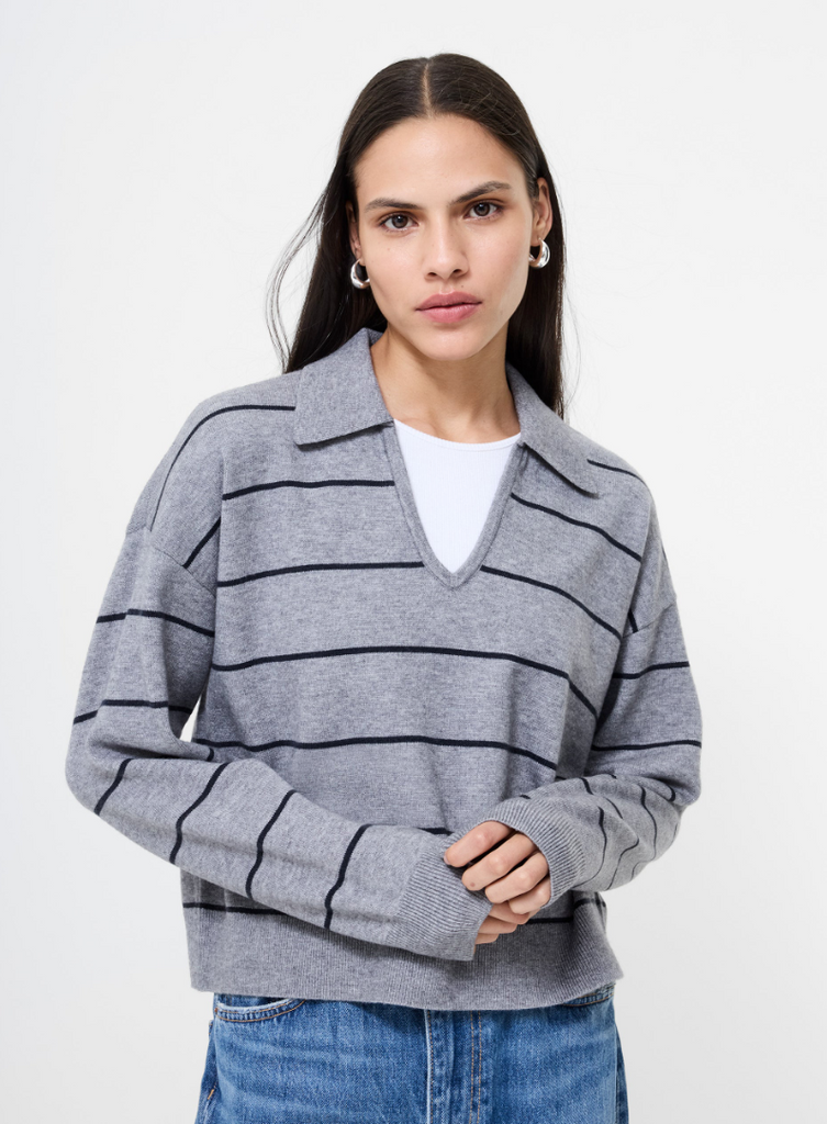 SLOANE KNIT STRIPE PULLOVER - GREY/MARINE