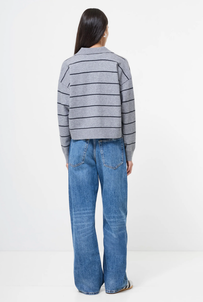 SLOANE KNIT STRIPE PULLOVER - GREY/MARINE