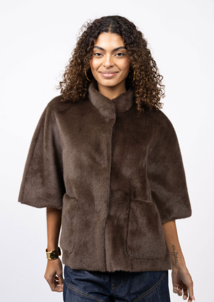 FAUX FUR CAPELET/JACKET - CHOCOLATE
