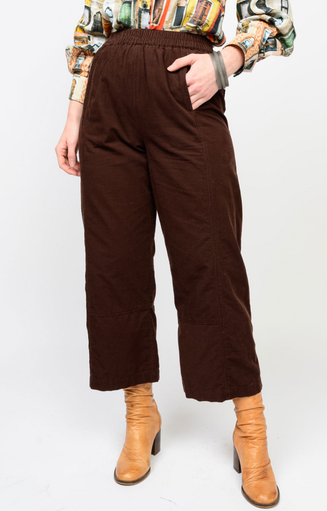 PINWALE CORDUROY PULL ON BARREL PANTS - CHOCOLATE