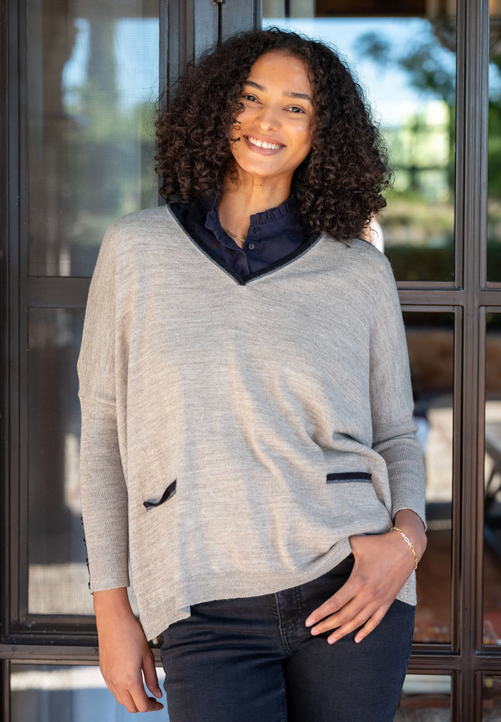 CATALINA V-NECK SWEATER - DRIFTWOOD RINGER