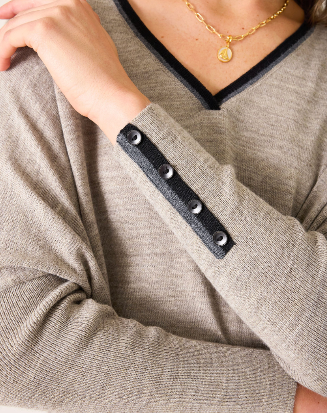 CATALINA V-NECK SWEATER - DRIFTWOOD RINGER
