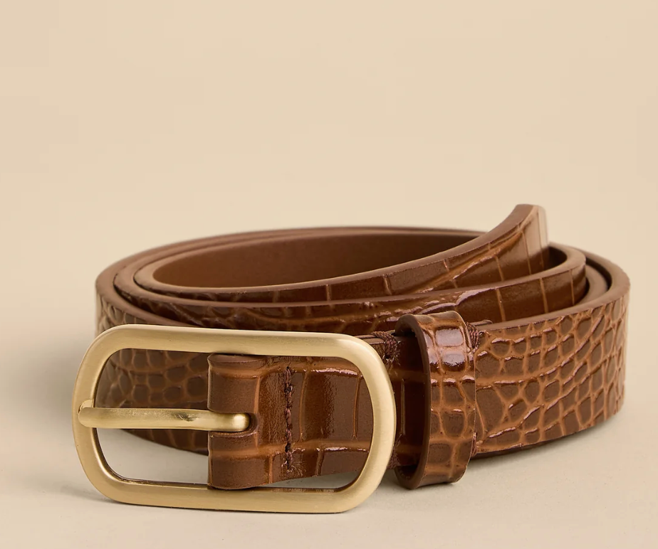 SIREN SKINNY BELT - CROCODILE BROWN