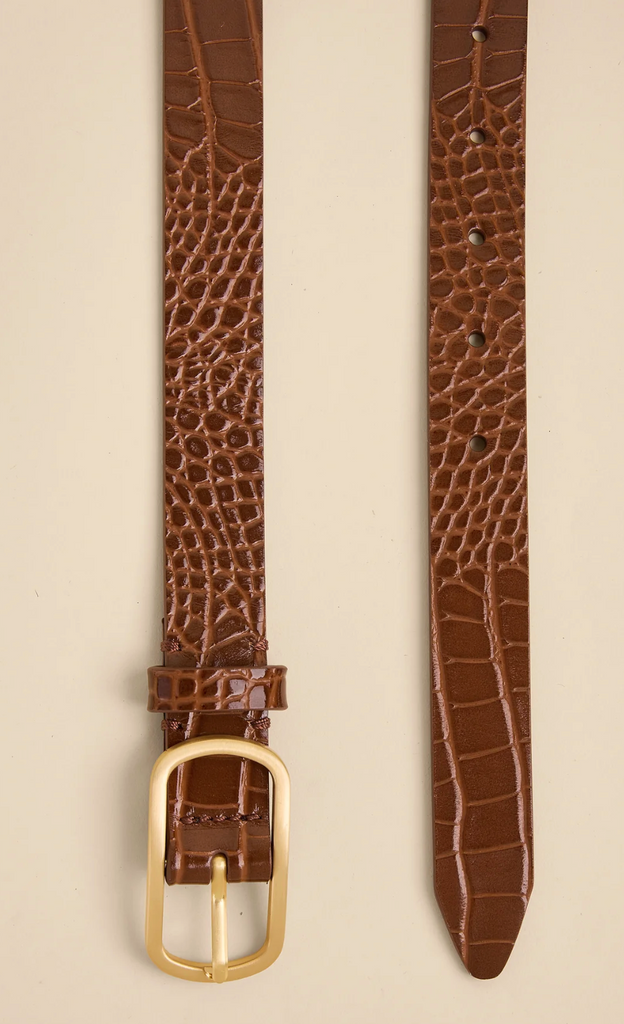 SIREN SKINNY BELT - CROCODILE BROWN