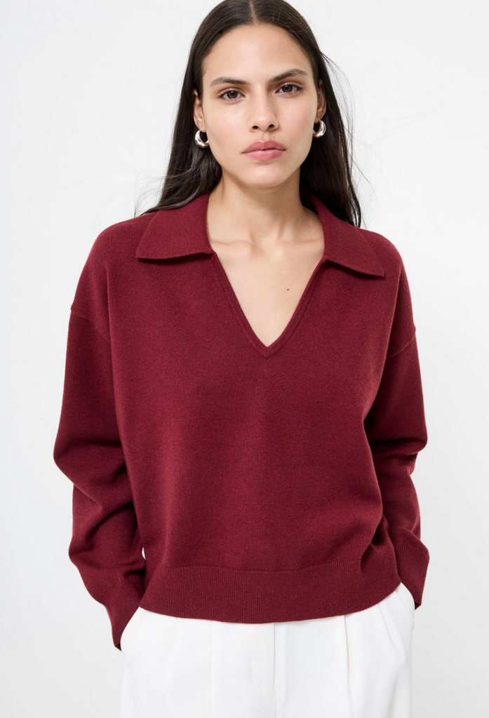 SLOANE KNIT COLLARED PULLOVER - CABERNET