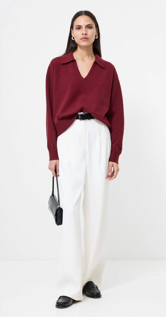 SLOANE KNIT COLLARED PULLOVER - CABERNET
