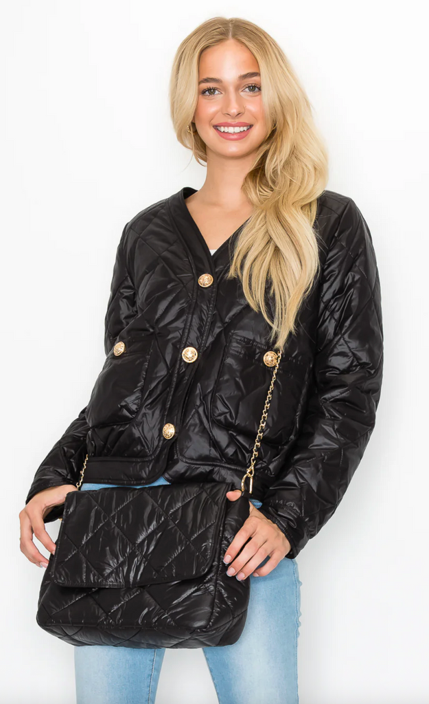 JOHYA PUFFER JACKET AND MATCHING CROSSBODY - BLACK